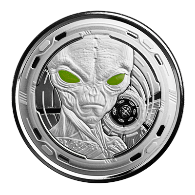 A picture of a 1 oz The Ghana Alien Silver Colour Coin (2022)
